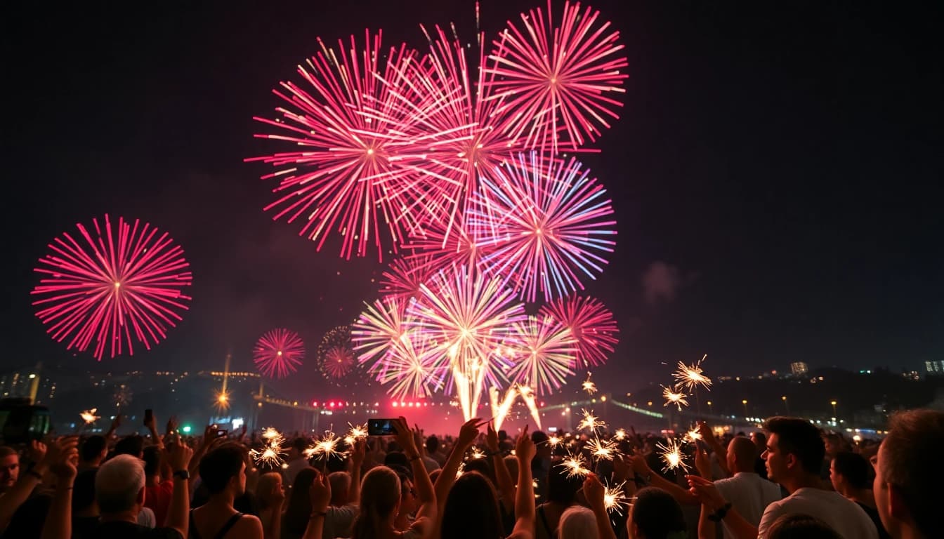 Experience colorful wholesale fireworks lighting up the night sky at a festive gathering.