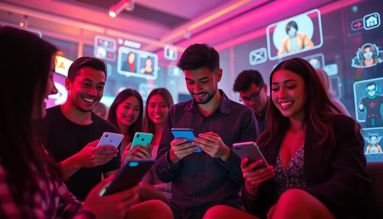 Engaging scene of users interacting with NSFW AI platforms, showcasing innovative technology.