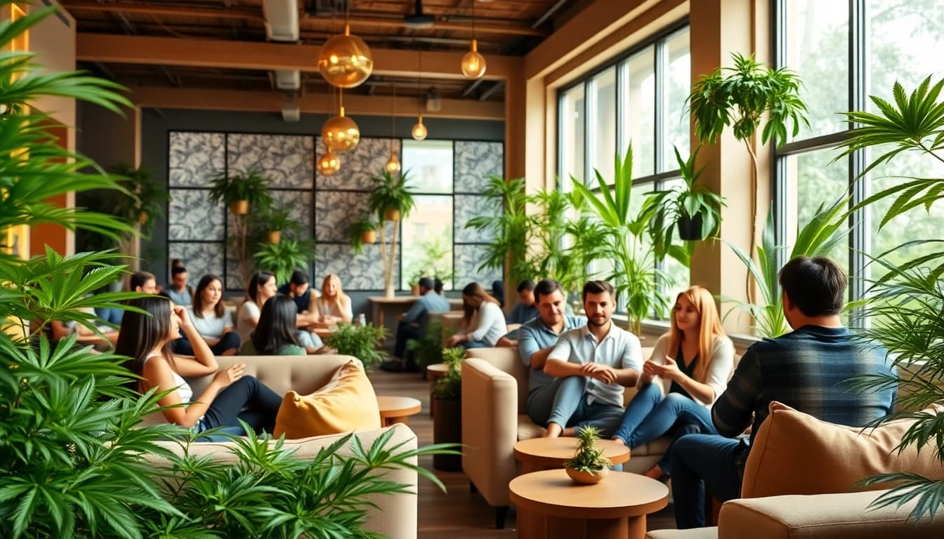Rejoignez des membres au Weed Club Madrid, profitant de l'ambiance chaleureuse et communautaire.