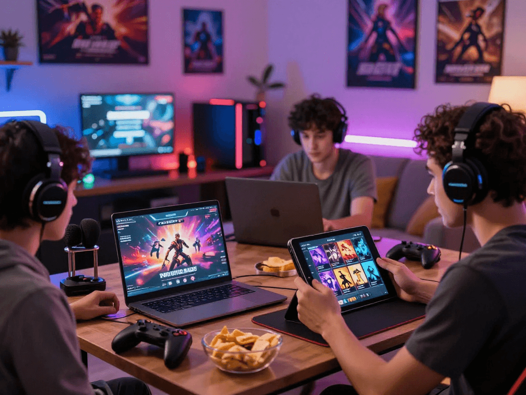 Players engaged in exciting porn games online in a cozy gaming space.
