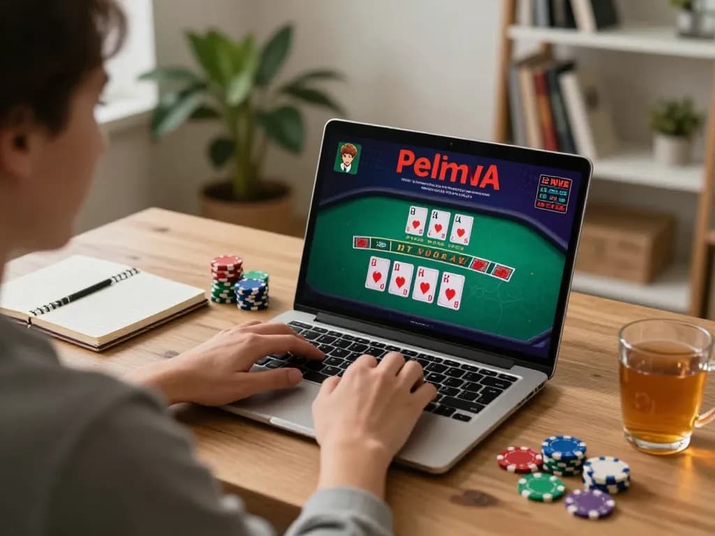 Player enjoying an immersive online blackjack experience at DN88 with laptop, chips, and notes.