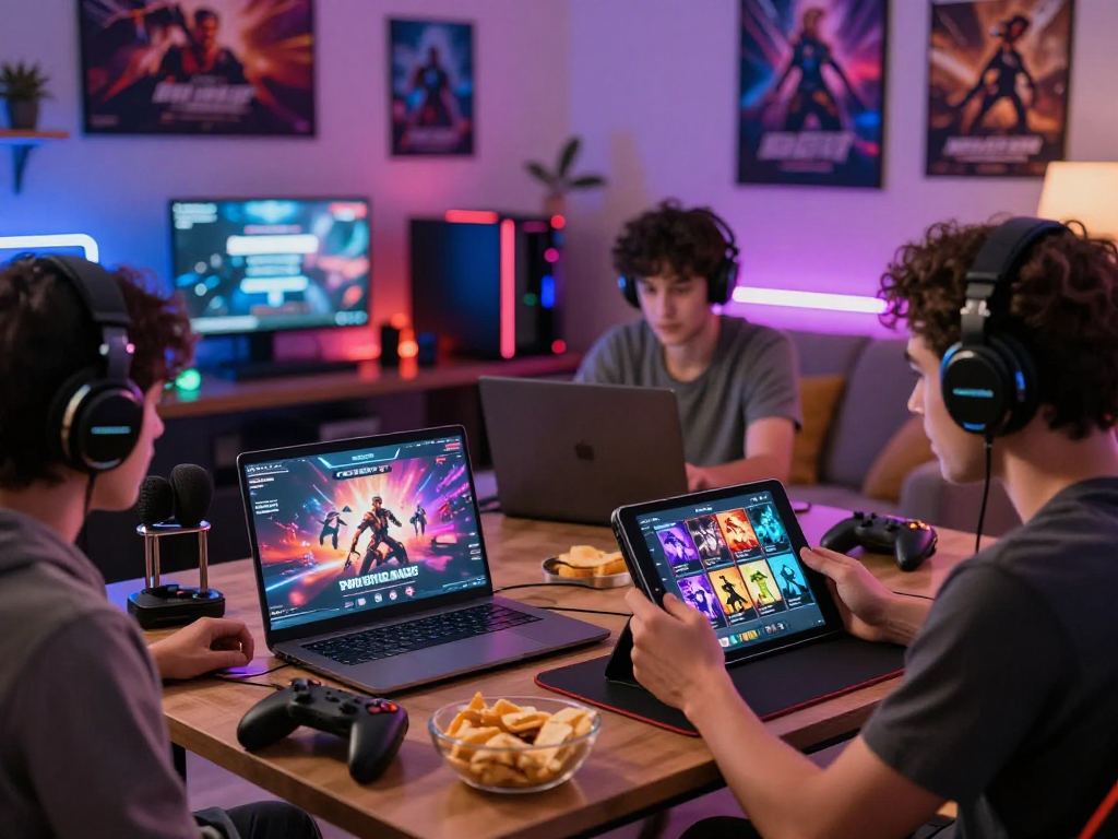 Players engaged in exciting porn games online in a cozy gaming space.