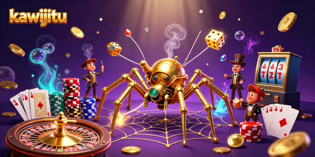 Engage with kawijitu’s vibrant casino world filled with golden spiders and lucky gaming elements.