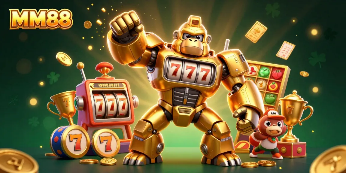 Experience the thrill of MM88 with a golden gorilla mech and dynamic slot elements!