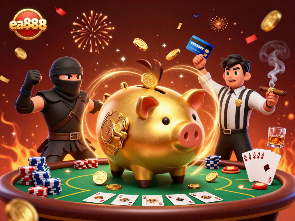 Win big with ea888 at the casino, featuring a dynamic scene with exciting gaming elements.
