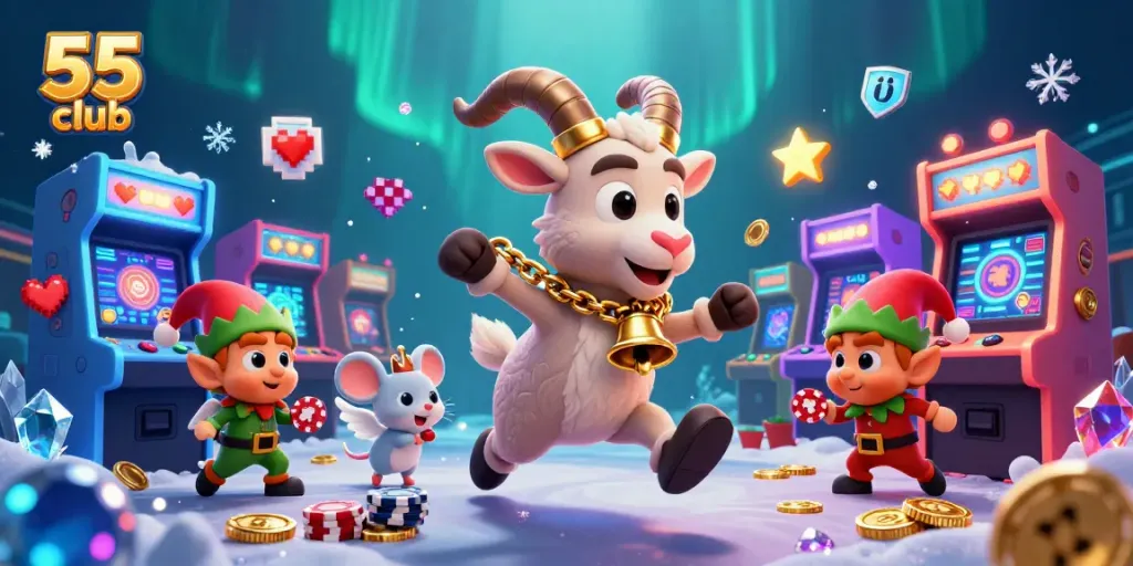 Experience the thrilling action of 55 club with engaging characters and gaming elements in an exciting 3D casino scene.