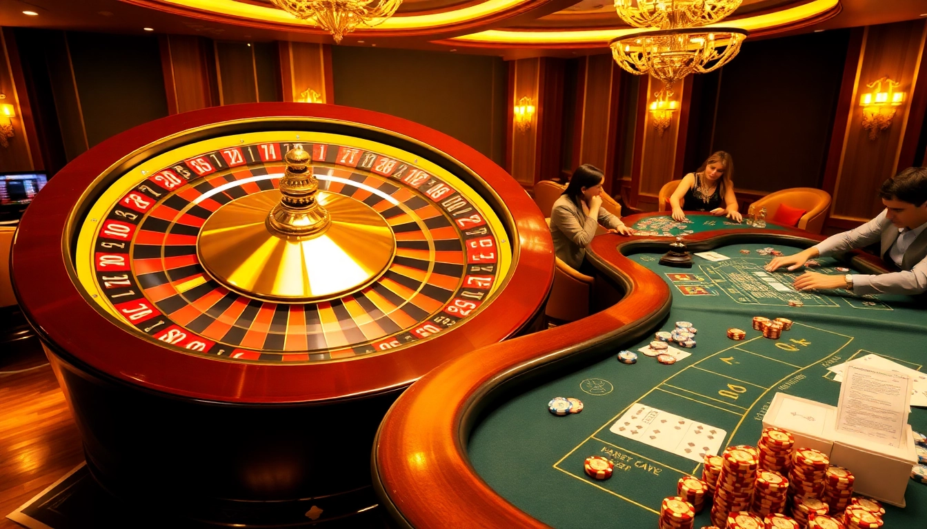 Experience the luxurious gaming atmosphere at RR88 Casino with vibrant roulette and poker action.