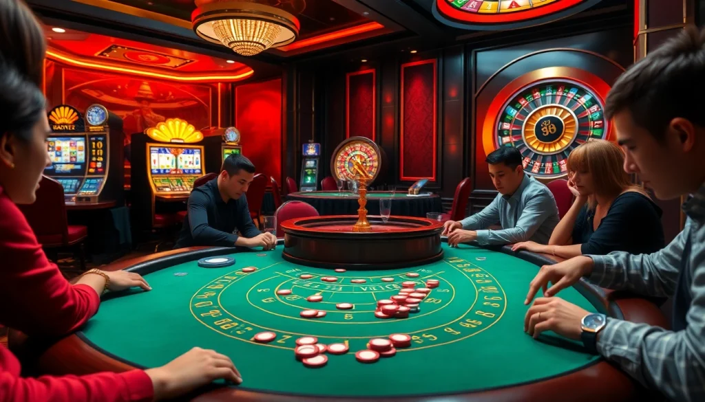 Engaging gamblers at a luxurious poker table representing VT 88's thrilling casino experience