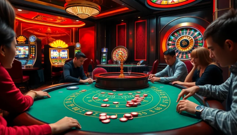 Engaging gamblers at a luxurious poker table representing VT 88's thrilling casino experience