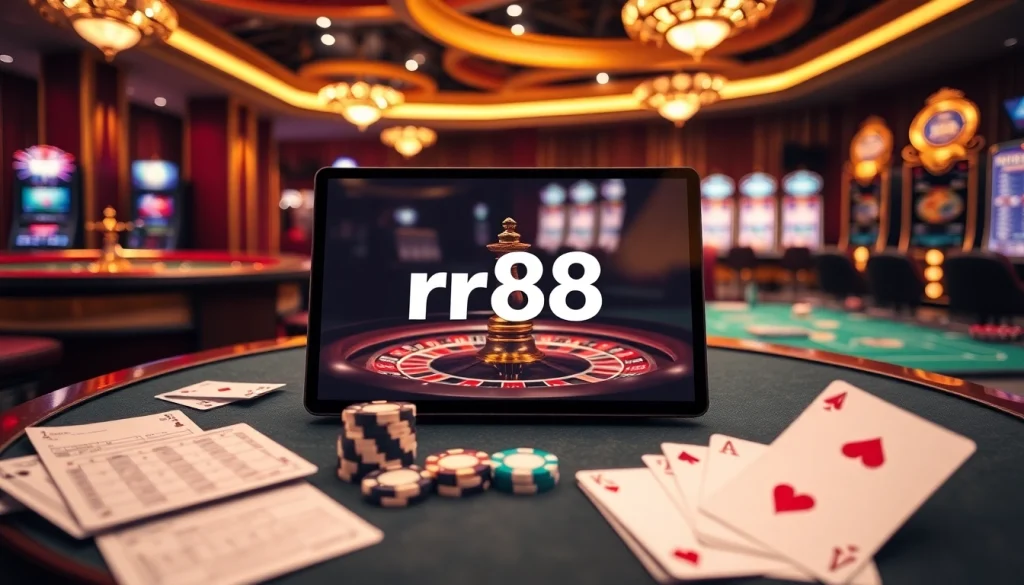 Engaging casino scene showcasing the rr88 link with vibrant gaming elements and interactive features.