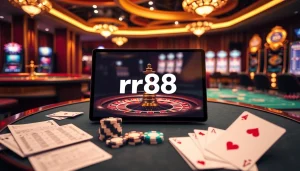 Engaging casino scene showcasing the rr88 link with vibrant gaming elements and interactive features.