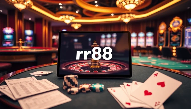 Engaging casino scene showcasing the rr88 link with vibrant gaming elements and interactive features.