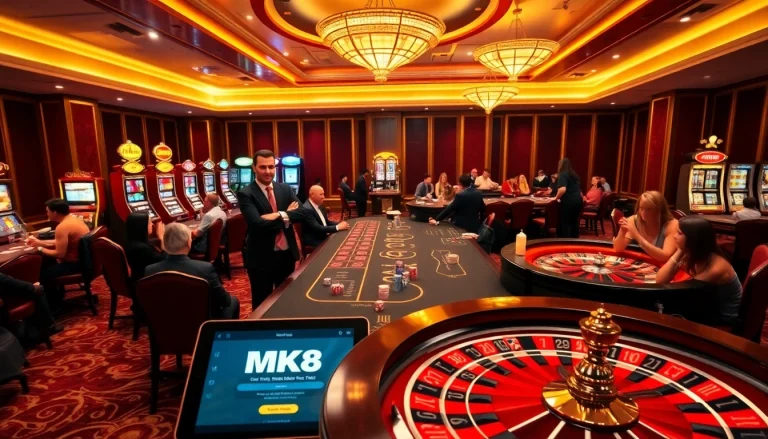 Engaging players at MK8 online casino tables with vibrant atmosphere and luxury.