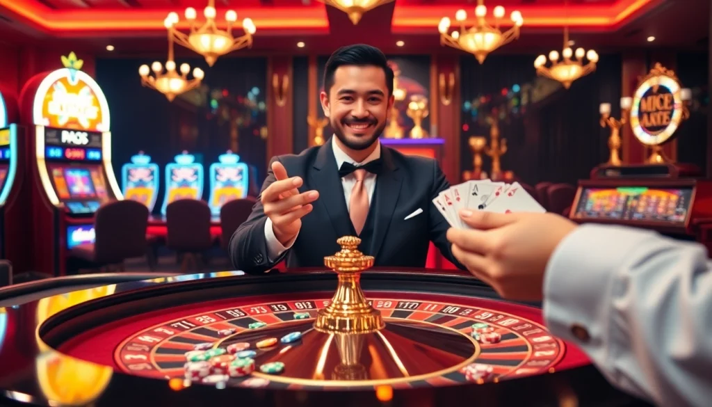 Experience the thrill of gambling at dom88.us.com with engaging casino tables and vibrant slot machines.
