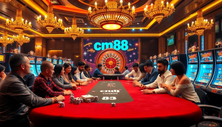 Experience thrilling games with cm88 at a luxurious casino poker table filled with action.