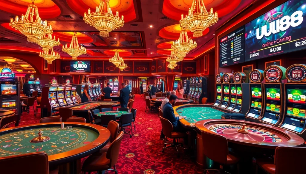 Experience the thrill of uu88 gaming in a luxurious casino atmosphere with exciting tables and vibrant machines.