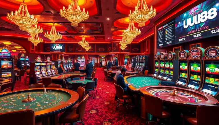 Experience the thrill of uu88 gaming in a luxurious casino atmosphere with exciting tables and vibrant machines.