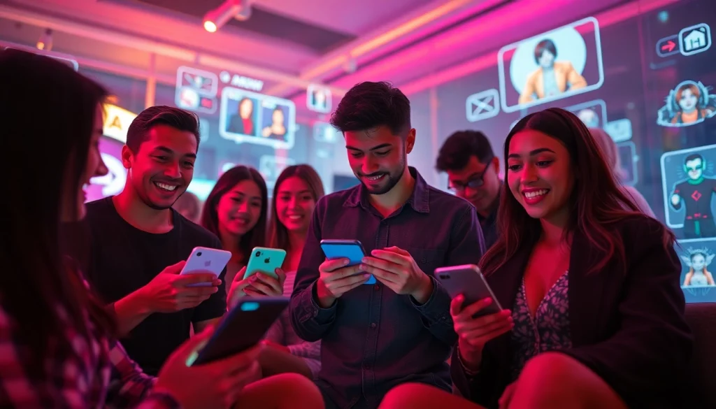 Engaging scene of users interacting with NSFW AI platforms, showcasing innovative technology.