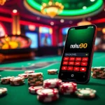 Engaging gameplay on nohu90 app with vibrant casino elements like poker chips and roulette wheel.