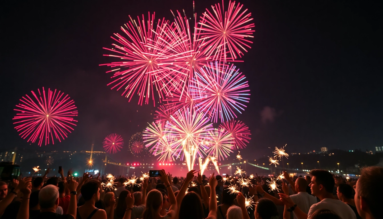 Experience colorful wholesale fireworks lighting up the night sky at a festive gathering.