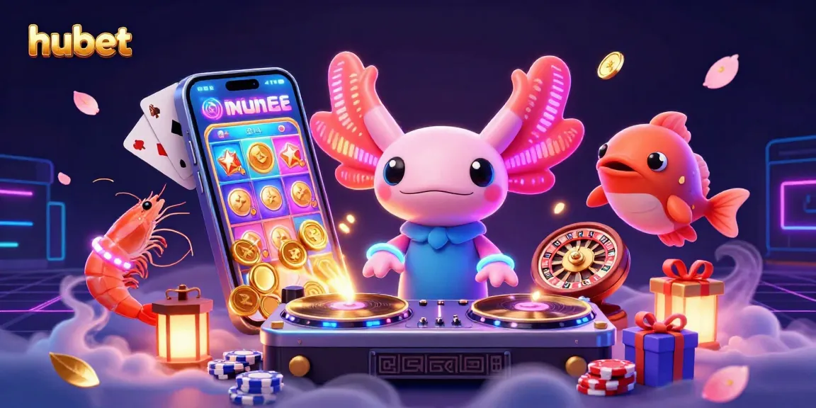 Experience the lively hubet casino scene with a vibrant axolotl DJ and lively shrimp dancers.