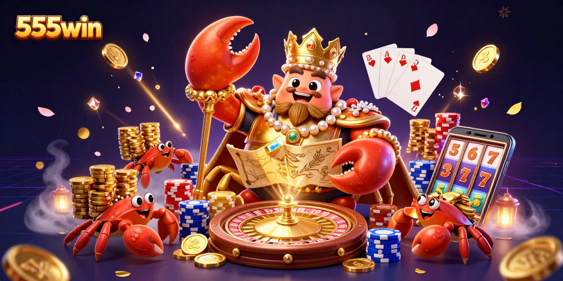 Engage in thrilling gameplay at 555win with festive golden treasures and a charismatic crab emperor.